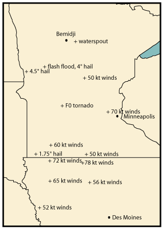 Surface damage reports from Minnesota and Iowa