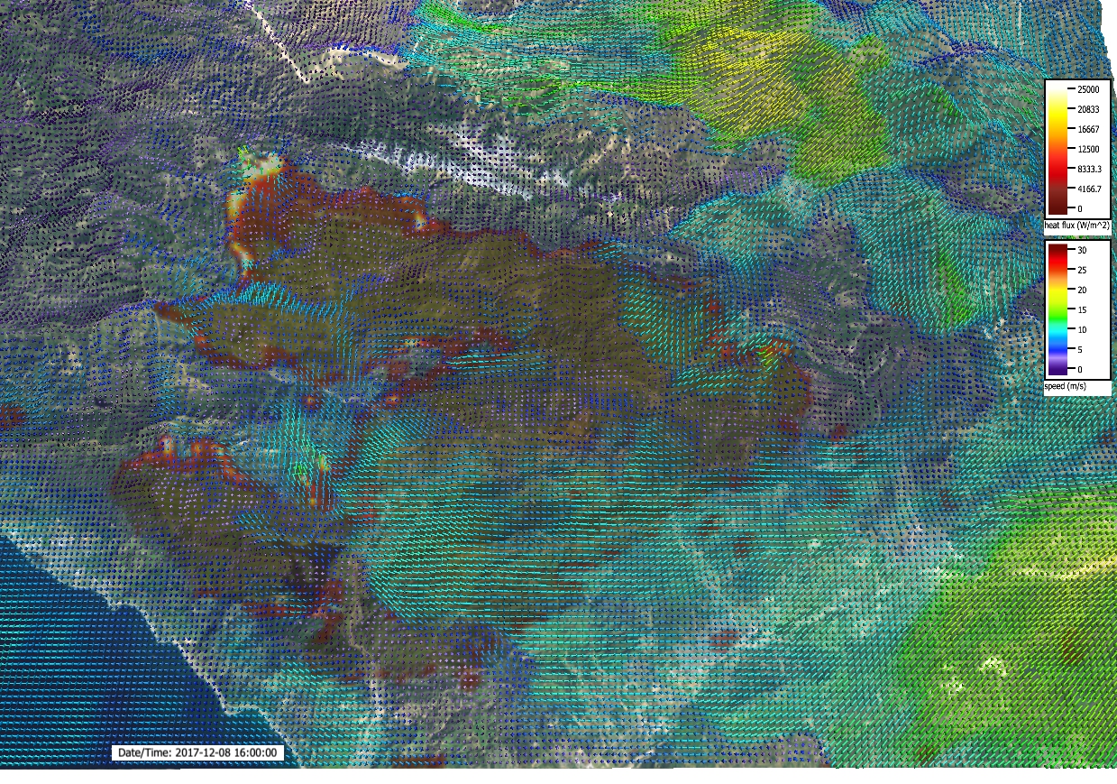 CAWFE simulation of 12/8
                    Thomas fire winds and growth