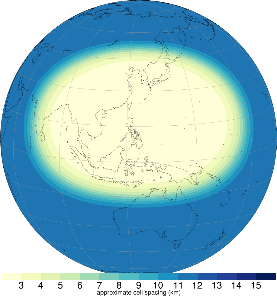 Variable-resolution mesh with 3-km cell spacing over the Atlantic and 15-km cell spacing elsewhere
